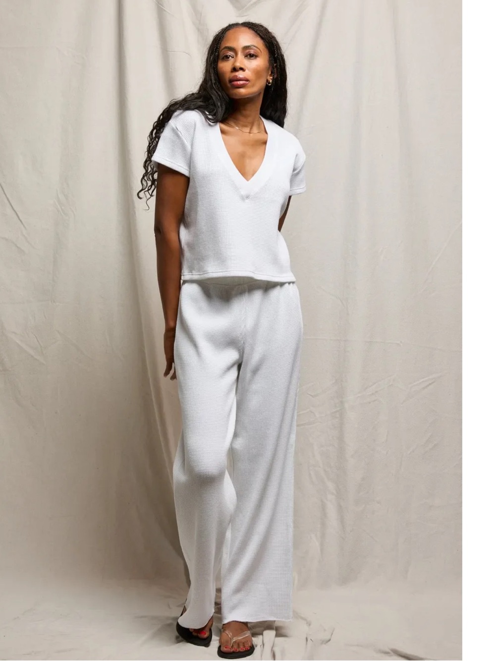 Perfect white tee Shane waffle pant and Jada waffle top matching set!!!!
